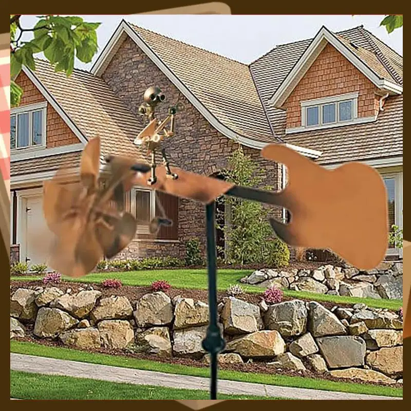 

Rockin Art Wind Spinners Handmade Metal Guitar Windmill Garden Decoration Music Figurine Guitar Decor Percussionist-AA85