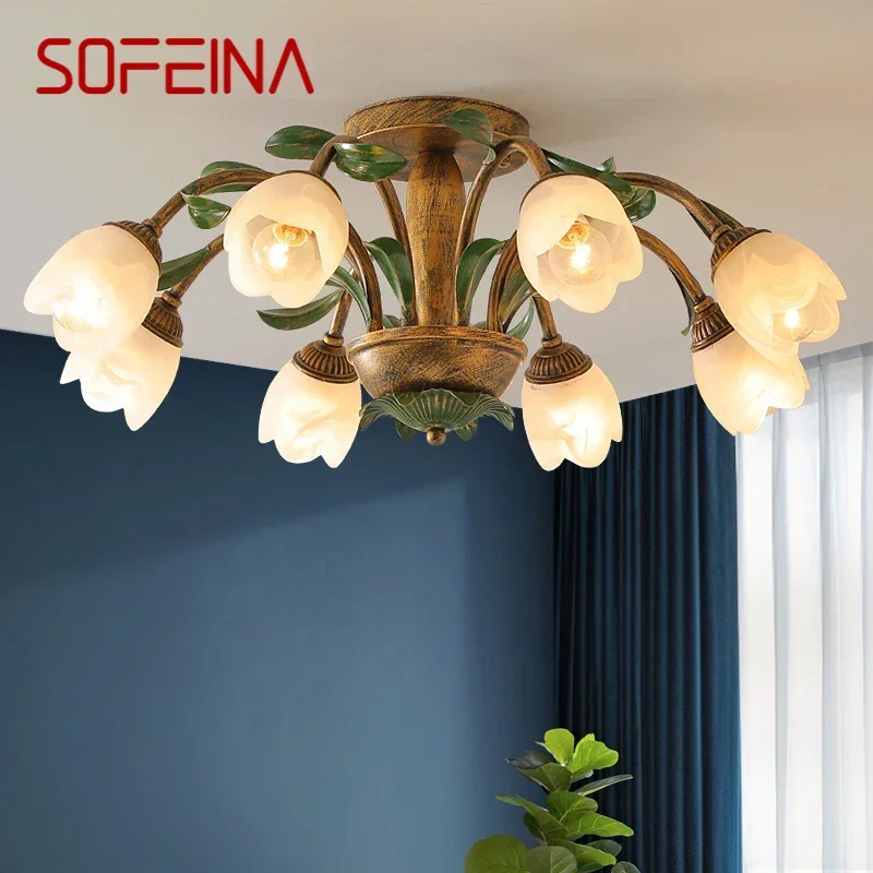 SOFEINA  American Pastoral Ceiling Light LED Creativity Flower Living Room Dining Room, Bedroom Home Decoration Lights