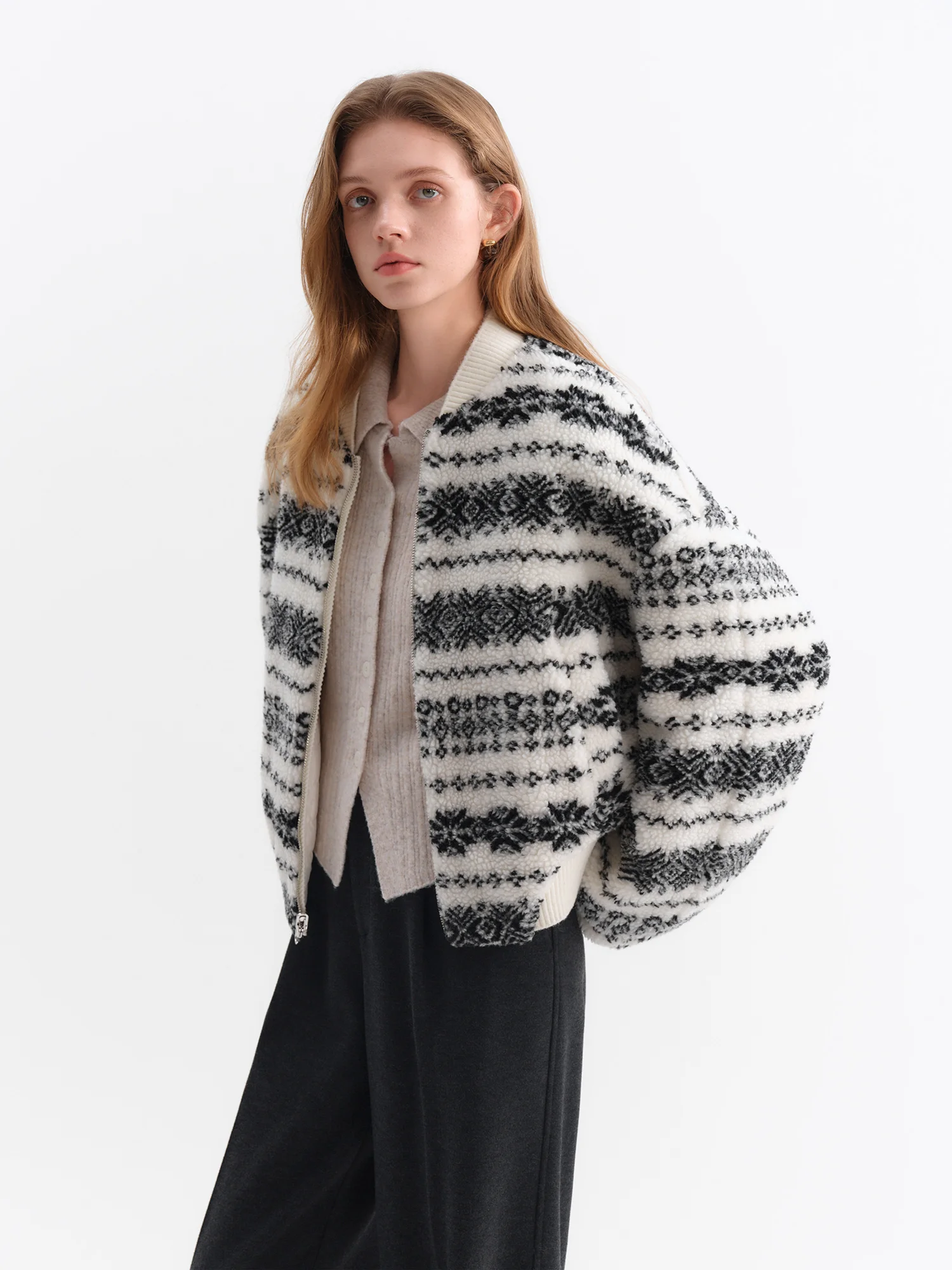 ​FSLE 2025 Winter Women's Wool Lined Reversible Short Jacket - Long Sleeve Crop Outerwear for Two Sides Wear Comfort​