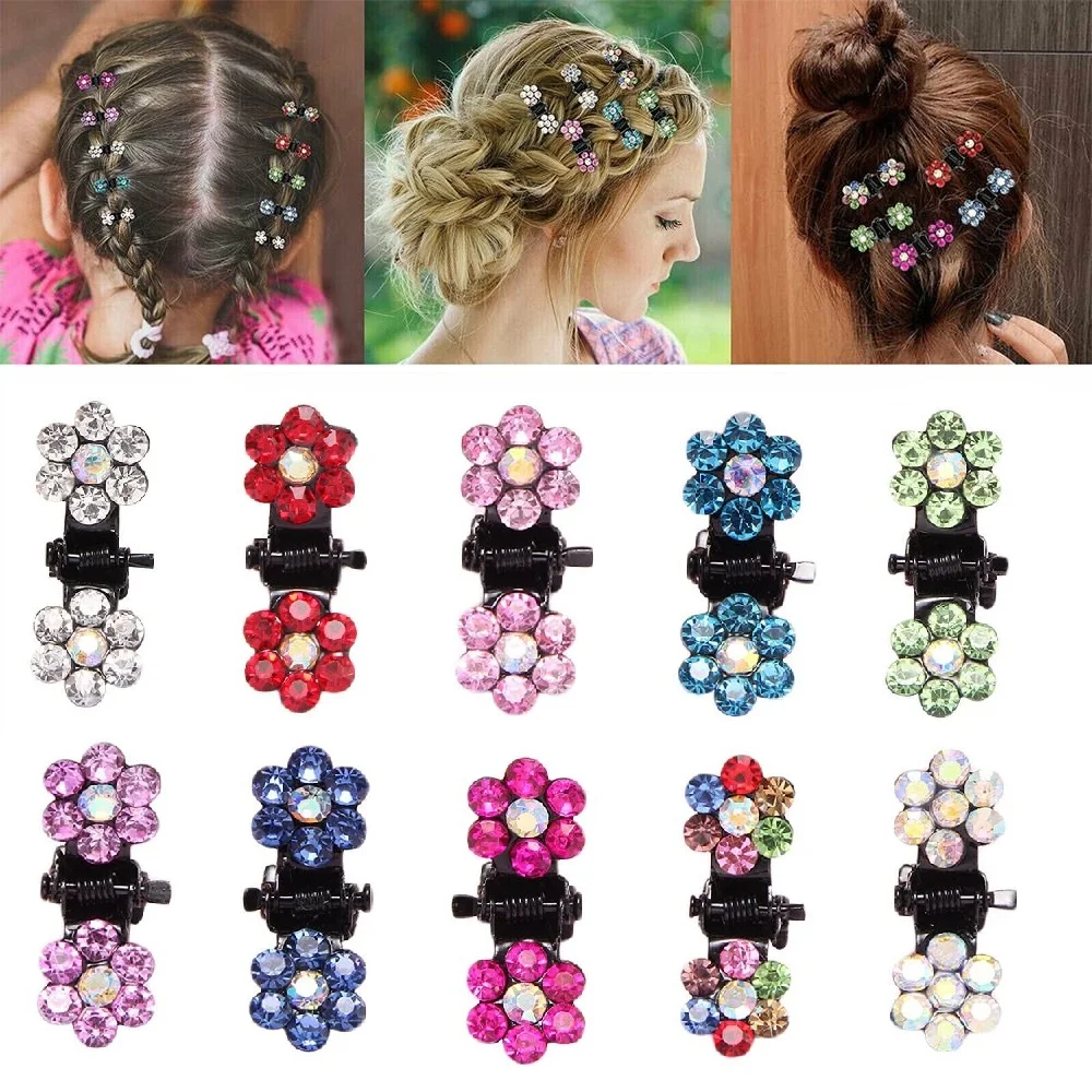 12Pcs Mini Hair Claw Fashion Colorful Crystal Hair Claw for Girls Mini Crystal Headwears Claw Clip Headwear Kid Hair Accessories