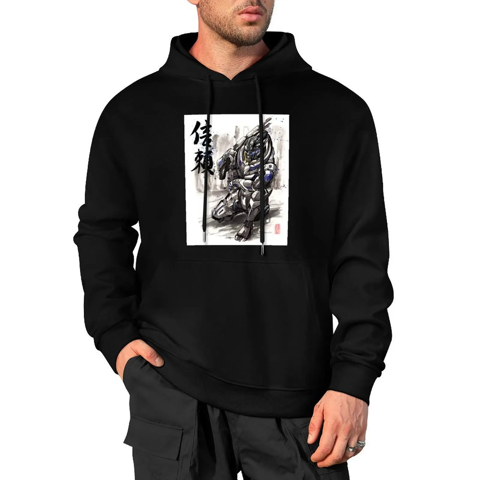 Mass Effect Garrus Sumie style with Japanese Calligraphy Pullover Hoodie mens designer clothes clothes for men tracksuit