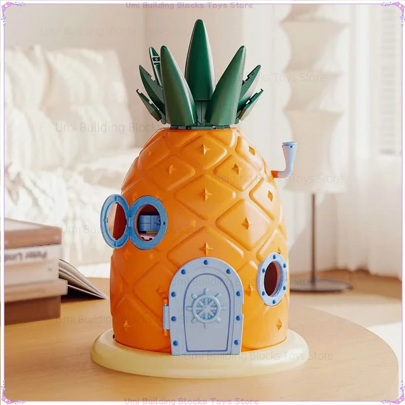 New SpongeBob Pineapple House Assembled Building Blocks Folding Toy Model Desktop Decoration Children's Holiday Gifts