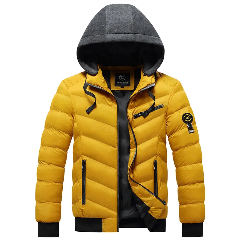 2024 Cotton Jacket Men\'s Winter Hoodie Solid Color Male Casual Top Plush Fashion Windproof Warm Cotton Jacket Clothing