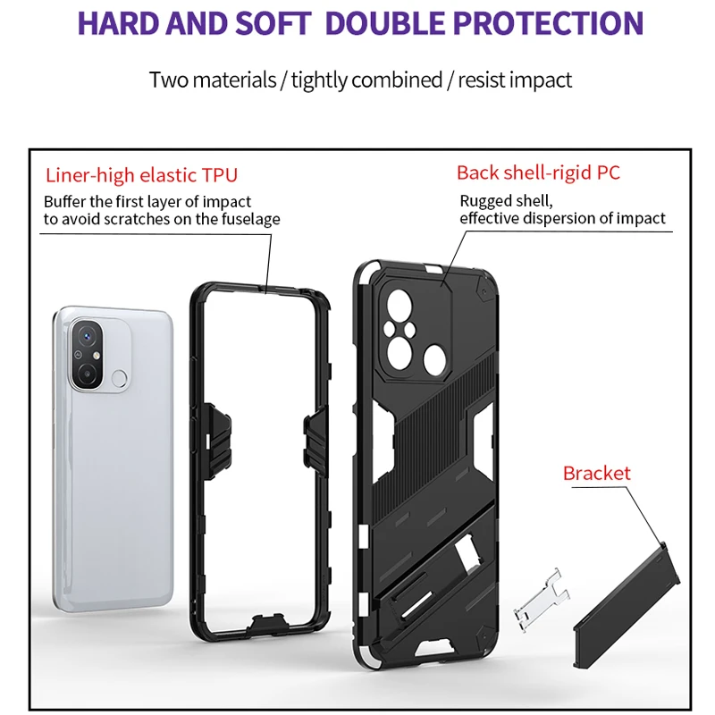 Case For Xiaomi Redmi 9 10 9A 9C 9T 10A 10C 12C Note 11 12 Pro 9S 10S 11S 12S POCO X3 NFC 4G 5G Armor Holder Back Phone Cover