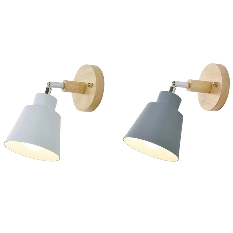 

2 Pcs Wooden Wall Lights Bedside Wall Lamp Bedroom Wall Light Sconce For Kitchen Modern Wall Lamp, Grey & White