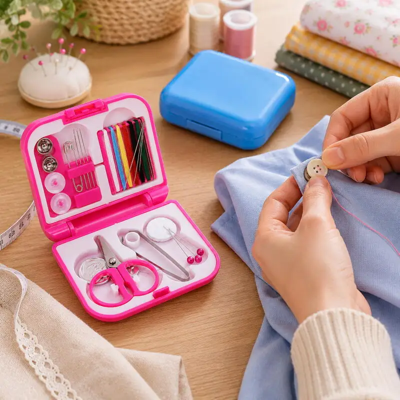 1~2 Boxen Mini-Nähset für den Haushalt mit Knöpfen, Schere, Nadeln, tragbares Reise-Nähwerkzeug-Zubehör – Detail 6