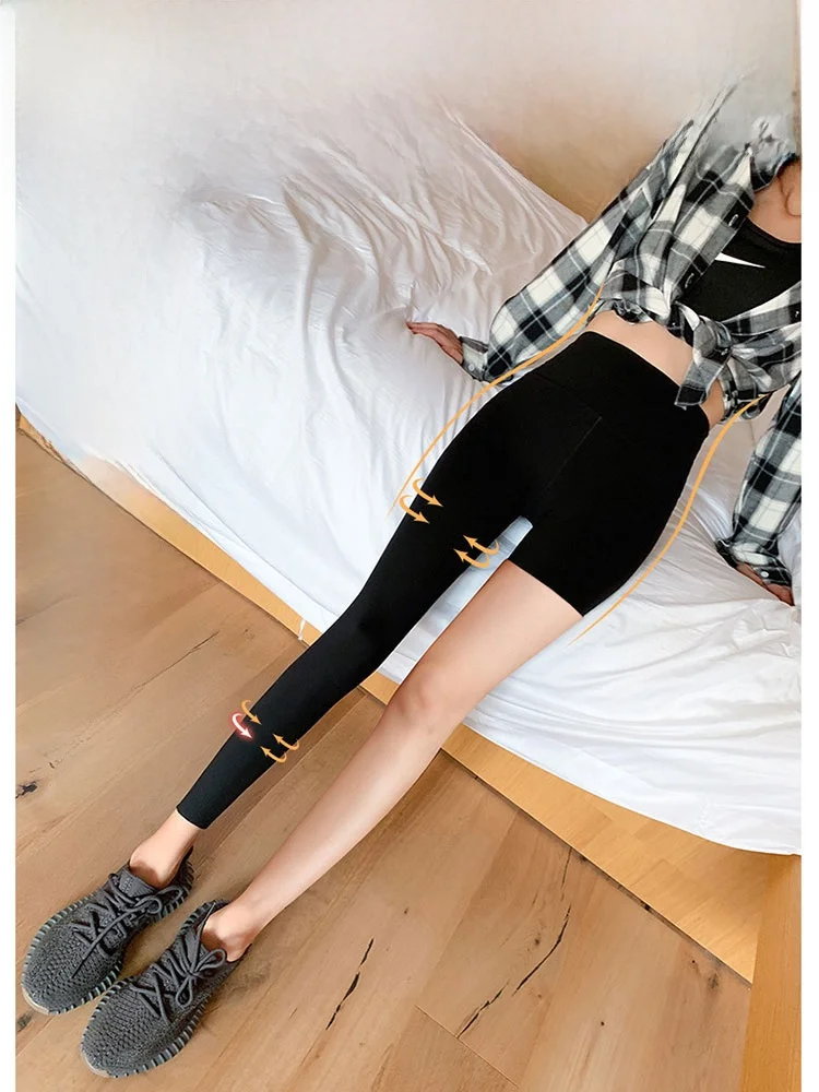 بنطلون يوجا نحيف عالي الخصر للنساء، ليجنز رقيق من جلد الغزال، للربيع والخريف، تحكم في البطن، مناسب للأعمار من 8 إلى 24 عامًا