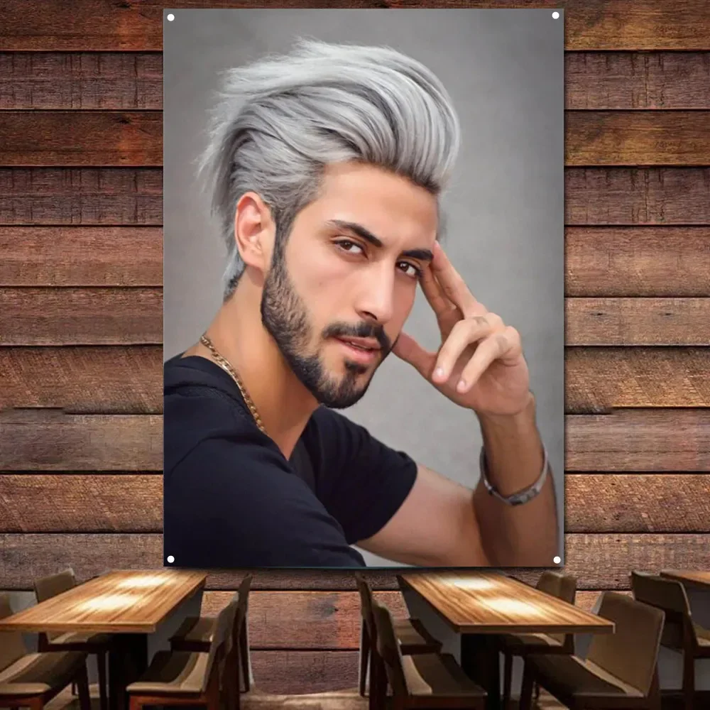 Semi long and Slicked Back Hairstyle for Menn Banner Flag Hairstyling Posters Digital Printing Barber Shop Wall Art Tapestry 1