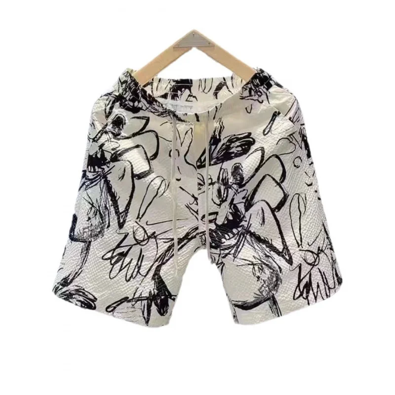 Design Graffiti Shorts Men's Summer Thin High Street Personality Sports Cropped Casual Pants Quick-Drying Beach Five Pants