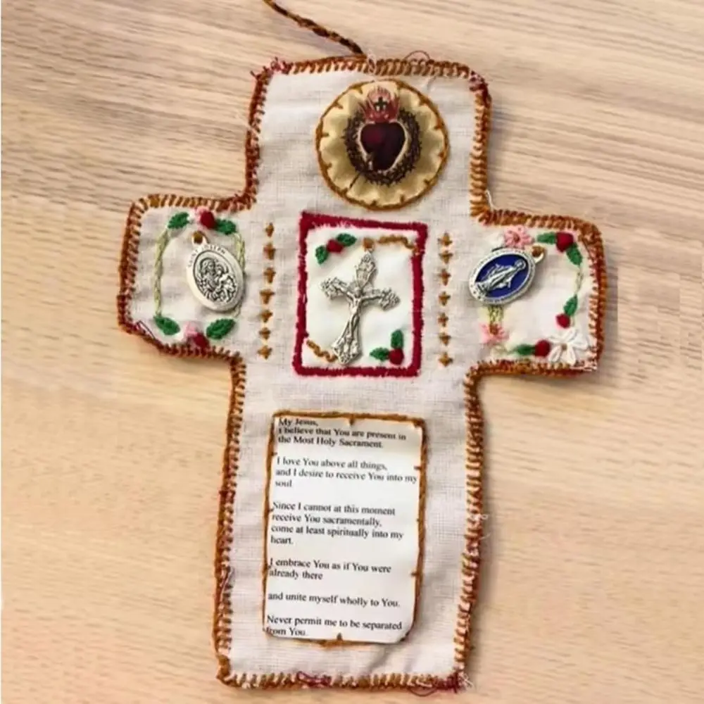 Cross Included Inside Pocket Shrine with Silver Handmade Sewing Accessories Handmade Prayer Quilt