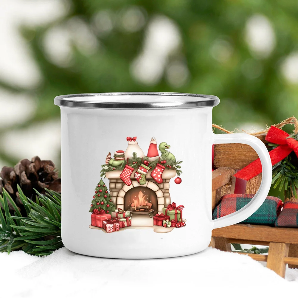 عيد الميلاد الغزلان ديناصور طباعة القدح الساخن الكاكاو الشوكولاته القدح شرب جيوس كوب زينة عيد الميلاد المينا أكواب عيد الميلاد هدية للأطفال