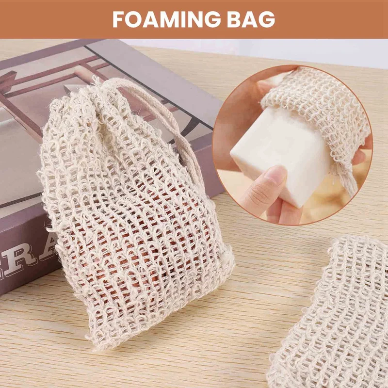 Shower Bath Sisal Soap Bag Natural Sisal Soap Bag Exfoliating Soap Saver Pouch Holder 50Pcs