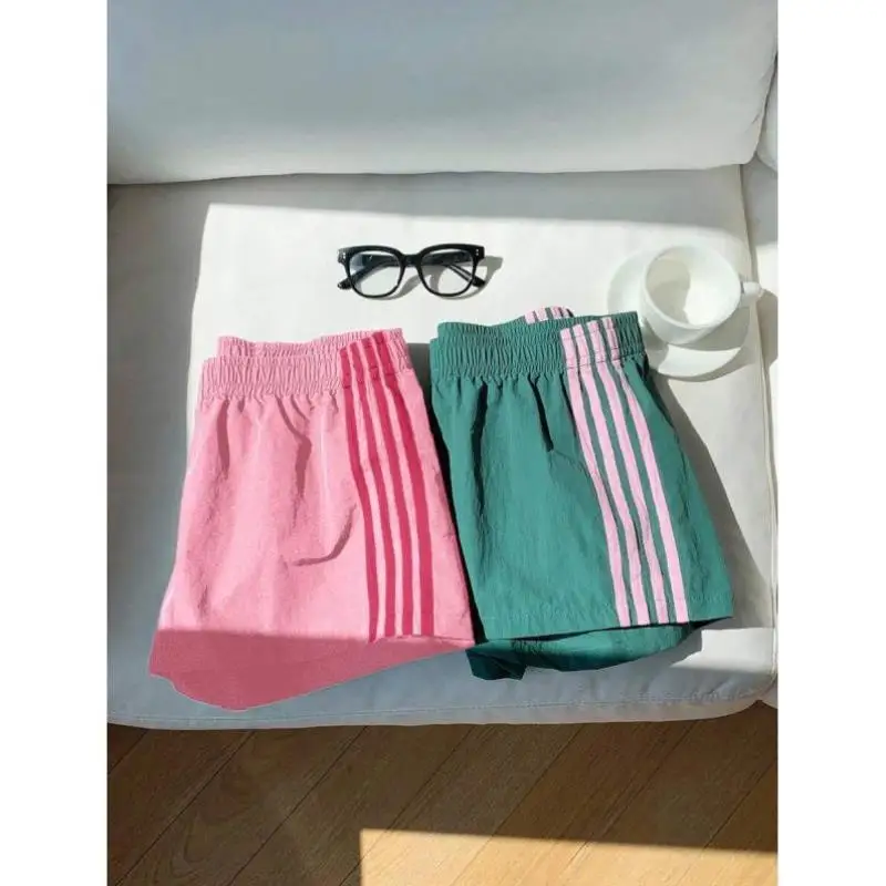 

Women's Contrast Color Belted orts Summer Cross-Border Sle Faionable Vintage Ciwalk Nine-Piece Pants Retro Fit