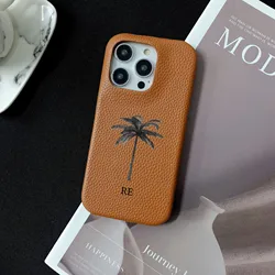 Personalised Customized Name Leather Case For iPhone 17 14 13 12 11 Pro Max Initials Letters kafr saya Cover 13 14 15 Pro Max