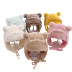 Chapéu de inverno para bebês, chapéu pom pom fofo para crianças pequenas, pele sintética, orelhas quentes, bonés macios para meninas, meninos, forro de lã, chapéus infantis de 6 a 24 meses