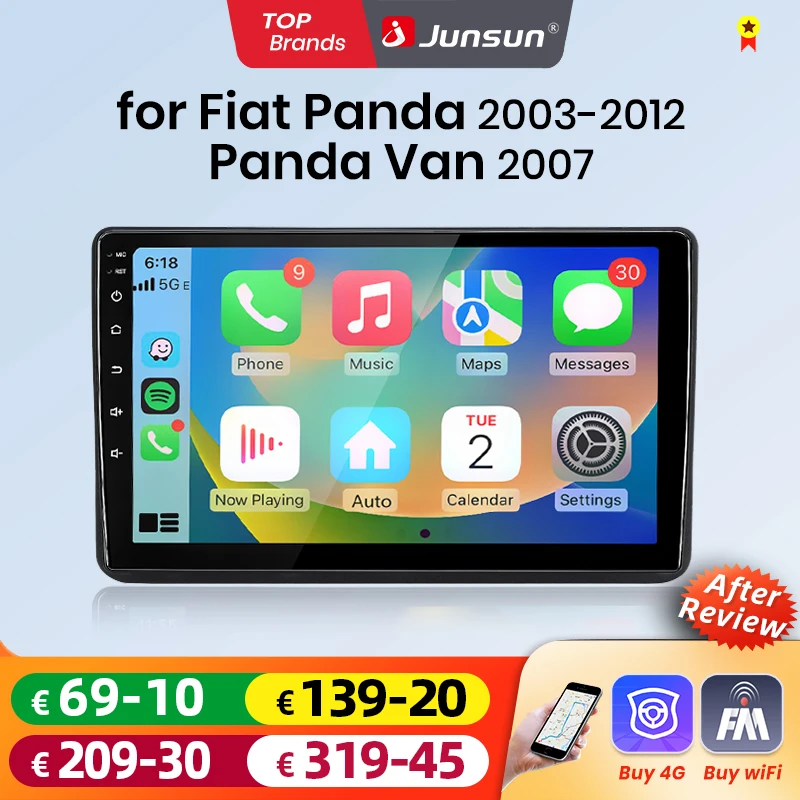 Junsun Android Auto Autoradio für Fiat Panda 2003 2004 2005 2006-2012 Panda Van 2007 Multimedia Wireless Apple CarPlay Intelligente Systeme IPS Touchscreen Stereo Videoplayer 2 Din Autoradio Head Unit