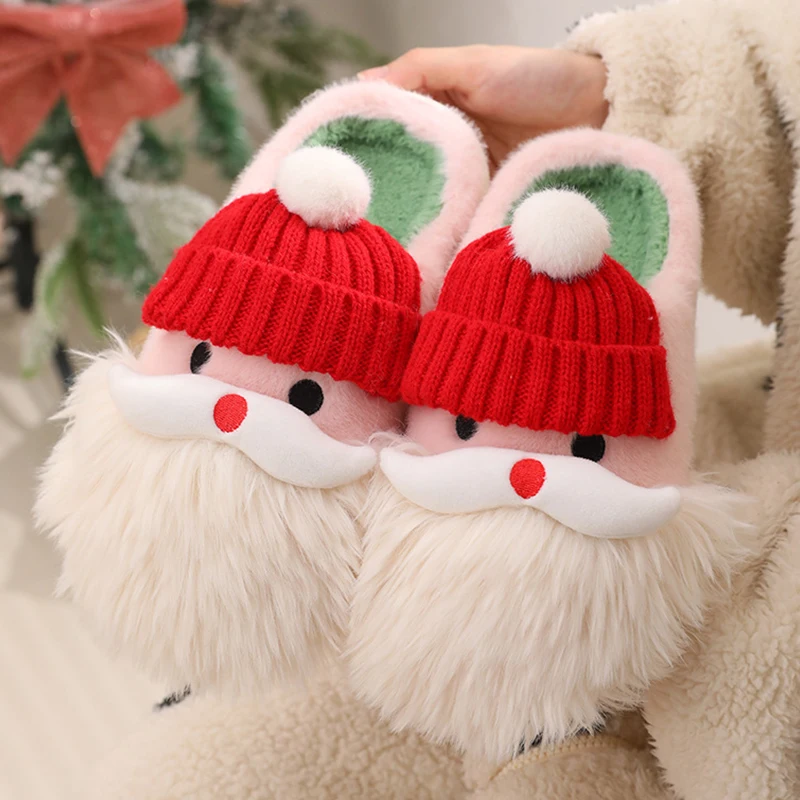 2024 New Christmas gifts Slippers Woman Cartoon Santa Claus Plush Warm Winter Indoor Shoes Cute Women's slippers home