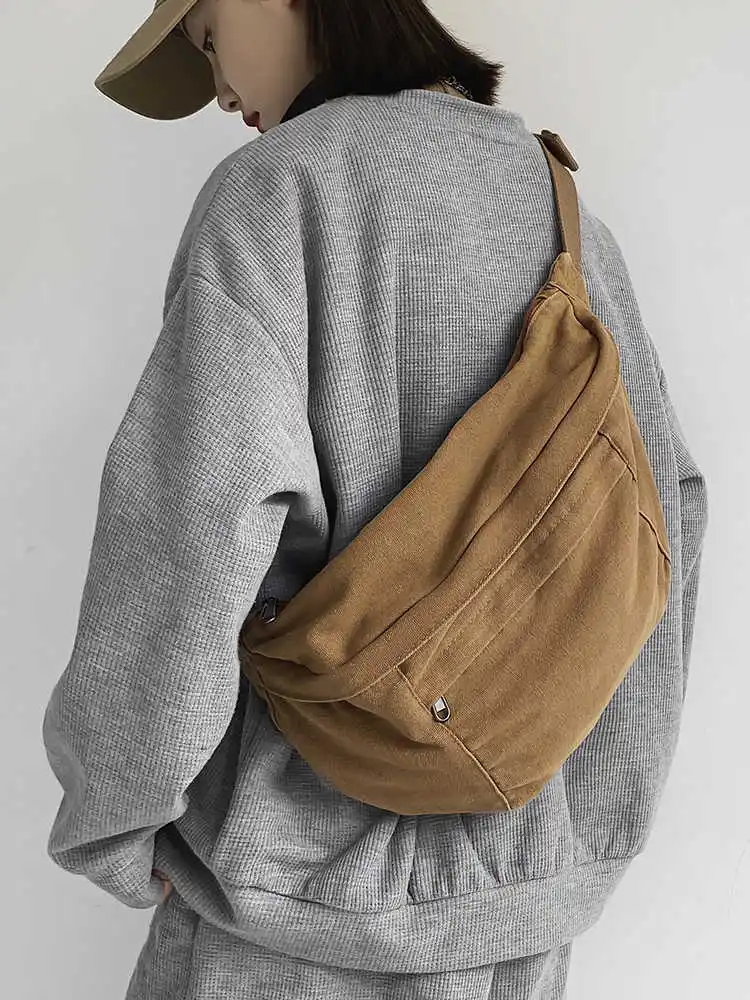 Fashion Canvas Chest Bag Women Men New Large  Capacity Versatile Shoulder Crossbody Bags Japanese Vintage Student Rucksack