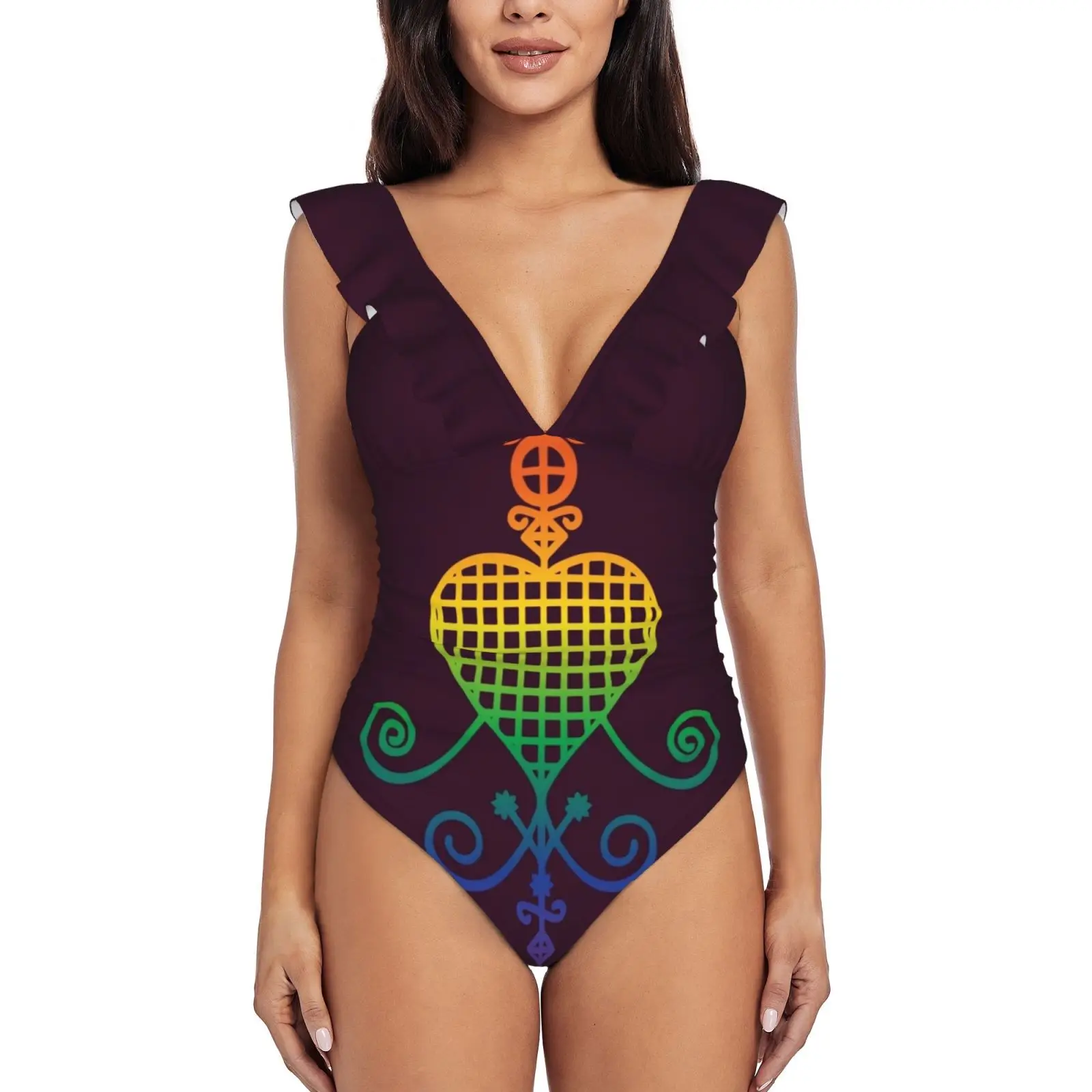 

Veve Loa Of Love-Wine Sexy One Piece Swimsuit Women Ruffled Swimwear Women Print Monokini Female Beachwear Veve Loa Of Love Lwa