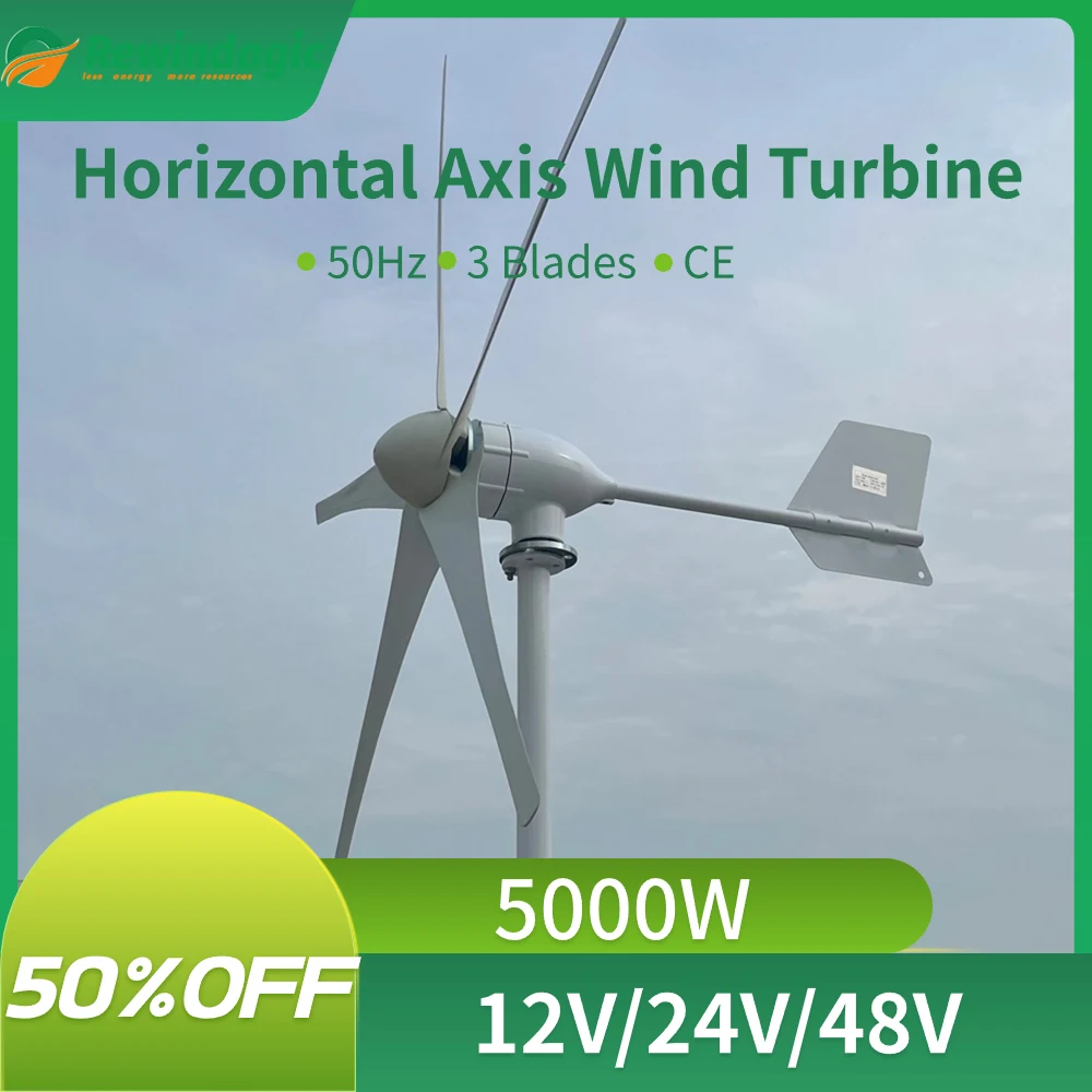 

Ветряной генератор 5000 Вт, 24 В, 48 В, 12 В, 3 лезвия, горизонтальная ветряная турбина с контроллером заряда MPPT и неэлектрическим инвертором, ветряная мельница