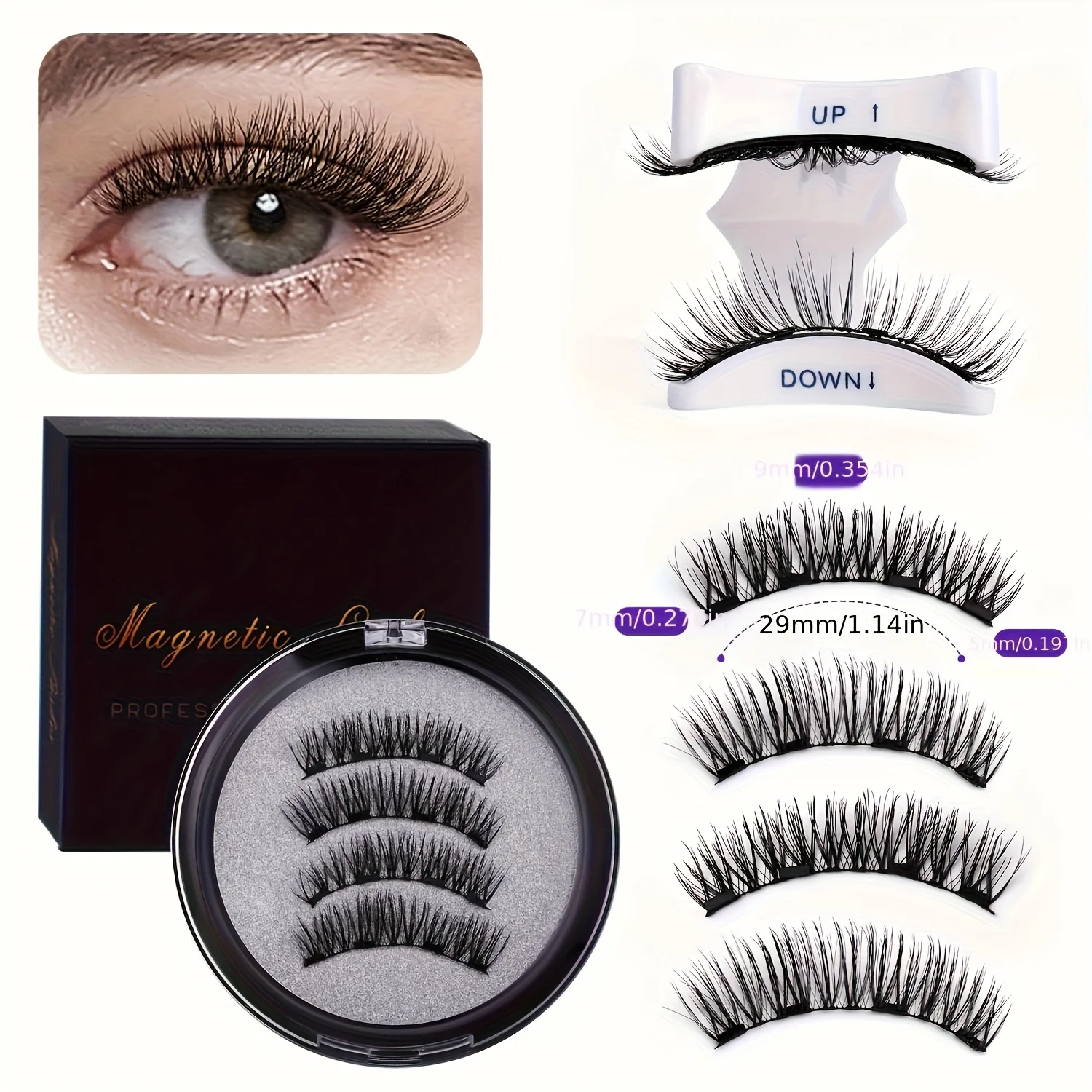 Conjunto de cílios magnéticos 3d, 4 unidades, com pinça, reutilizável, sem necessidade de cola, maquiagem natural para os olhos, inodoro, 10-12mm de comprimento, fácil aplicação
