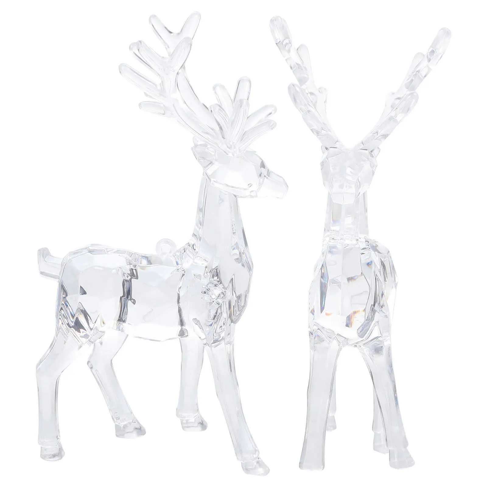 

2Pcs Lovely Elk Sculpture Clear Acrylic Christmas Decor for Desktop Home Holiday Party Table Ornament Xmas Gift Photography