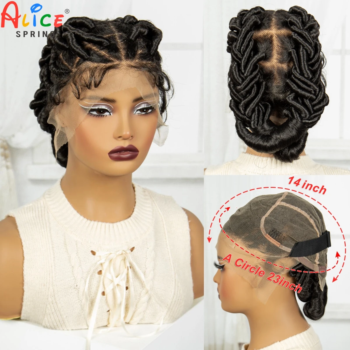 

Synthetitc Short Handmade Bantu Braided Wig for Black Women Knotless Braids Wig Transparent Full Lace Braided Wig with Baby Hair