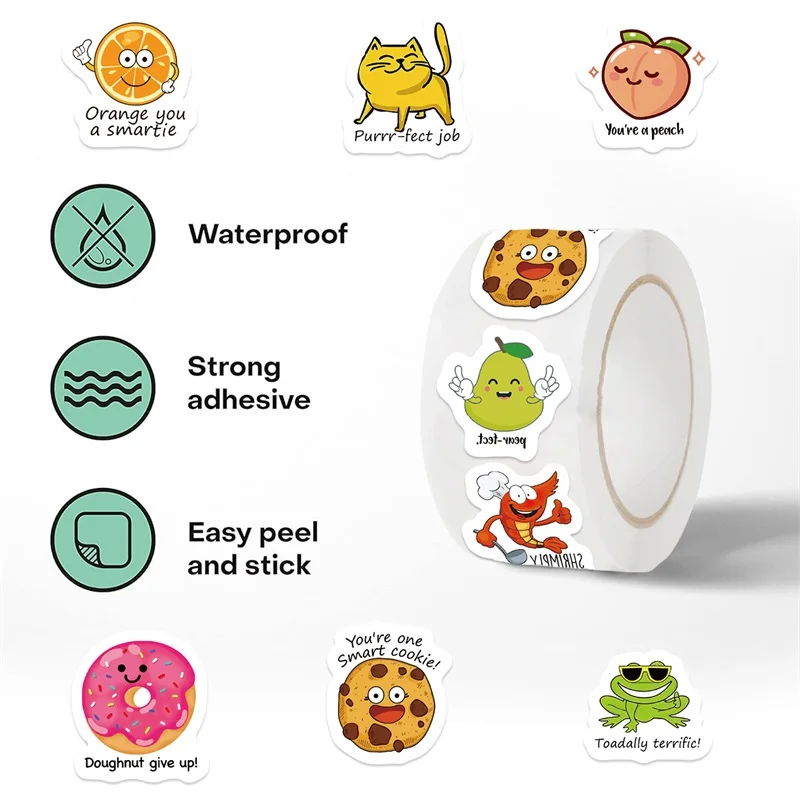 500PCS Cartoon Reward Sticky Paper Sticker Labels Thank You Sticker Sealing DIY Decoration Scrapbooking Stationery Supplies