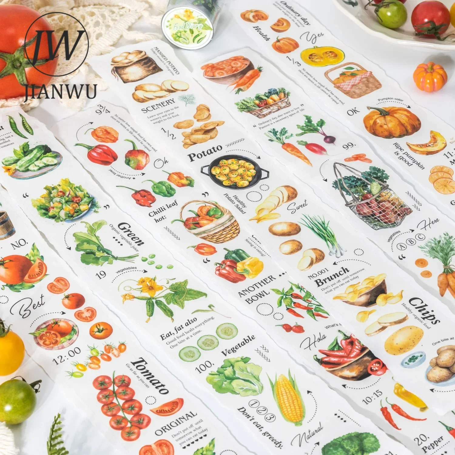 JIANWU 50mm*200cm Food Diary Series Fruit Vegetable Landscaping Material Collage PET Tape Creative DIY Journal Stationery