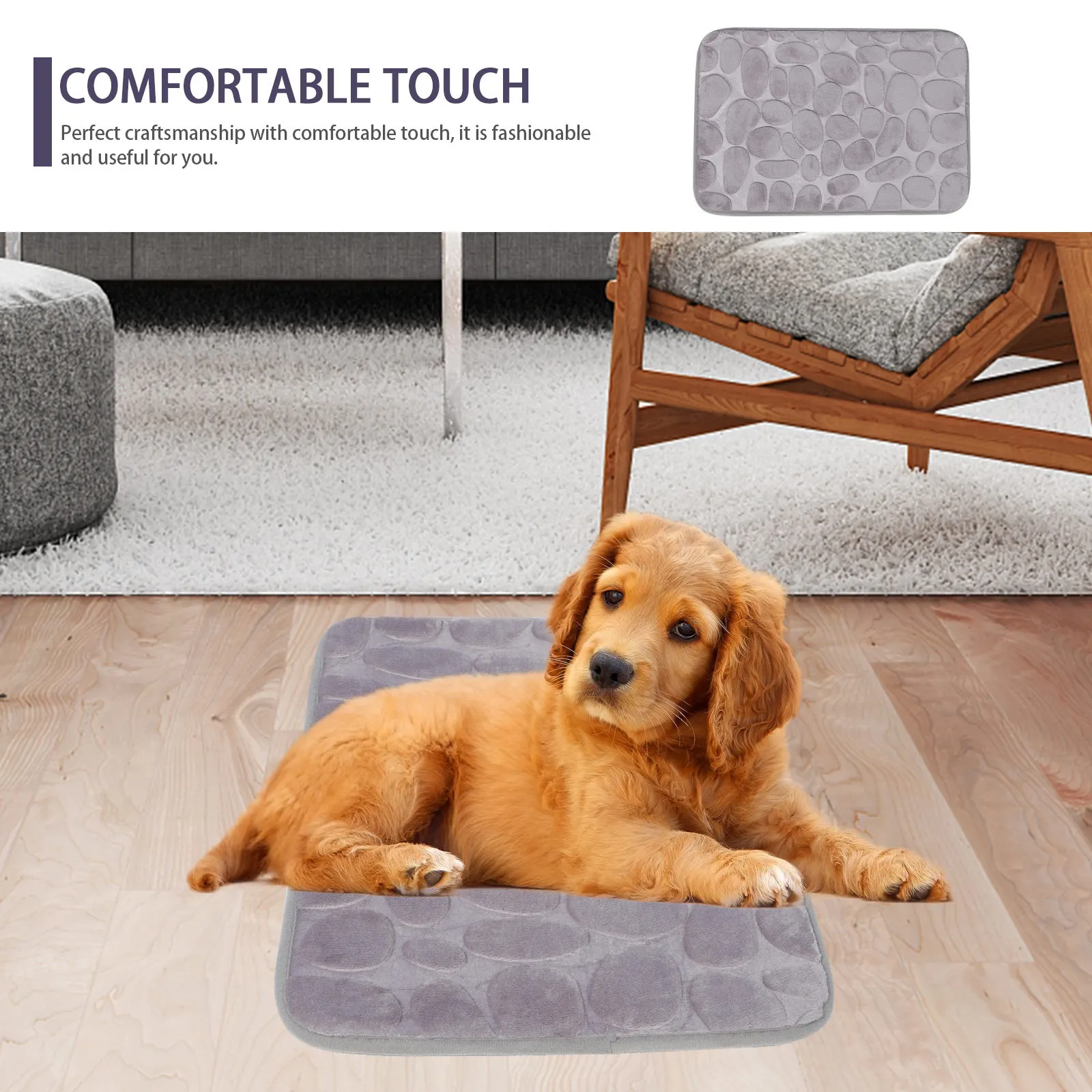 

1pc Anti-Skid Floor Mat Pebble Shape Flannel Material Bathroom Ground Mat Decorative Door Entry Cushion Non-Slip Home Carpet