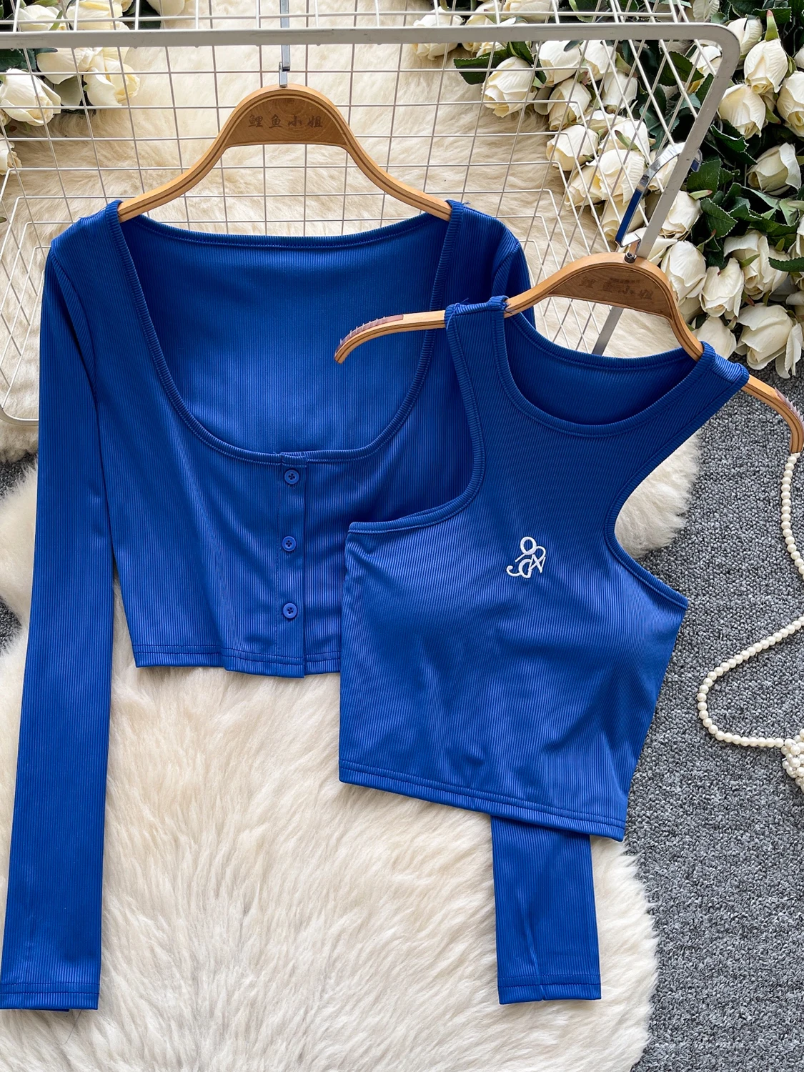 

American Sle ort Sve Ne Hanging Vest Long Sve Open Cardigan T-irt Set Women's Autumn Faion Casual Wear