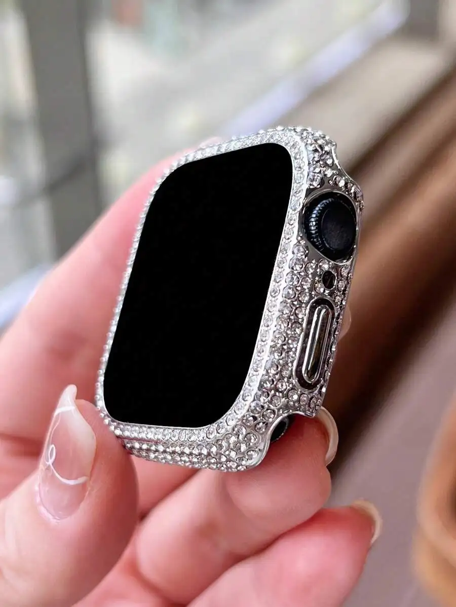1pc Rose Gold Fashionable Attractive Shiny Crystal Diamond Decoration Dual-Use Anti-Drop Ultraslim Tempered Glass Protective