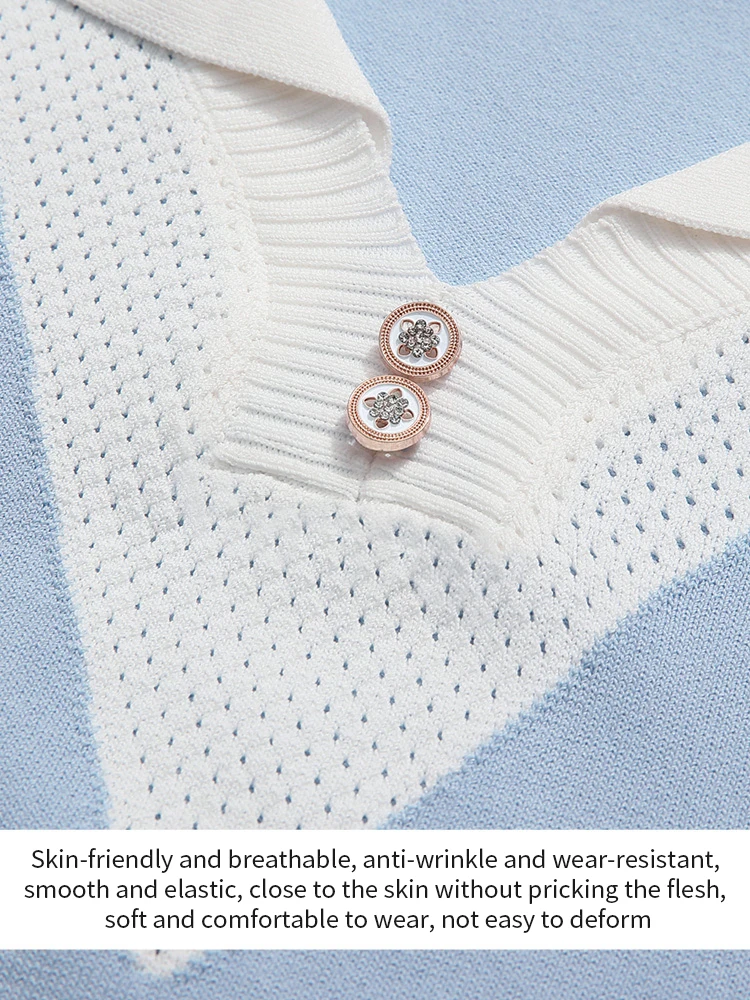 เสื้อสเวตเตอร์ถักไหมพรมคอวี แขนยาว แต่งระบายช่วงเอว สไตล์สองชิ้น ตัดต่อสีสันสดใส รุ่น I BELIEVE YOU ประจำฤดูร้อนปี 2025 รุ่นหรูหรา รหัสสินค้า 2251145961