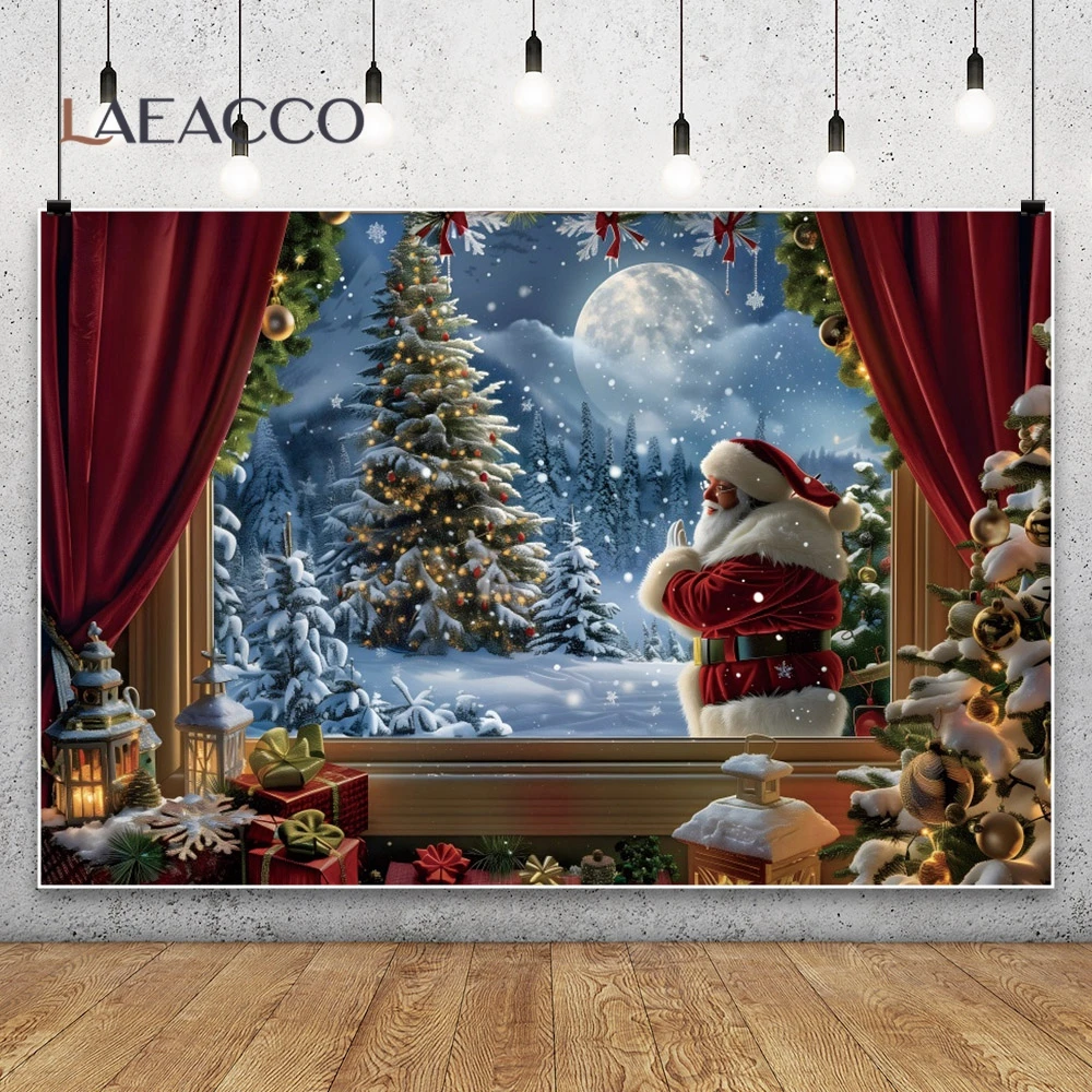 Santa Claus Photography Background Christmas Family Party Xmas Tree Fireplace Winter Snow Falling Kids Indoor Photocall Backdrop