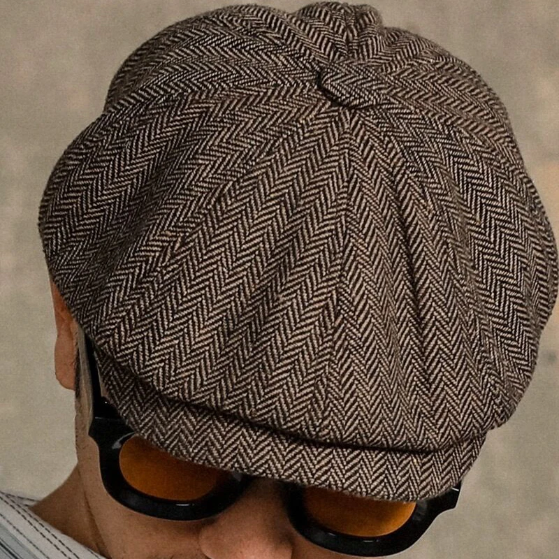 Vintage Autumn Newsboy Hats Men Retro Wild British Brim Caps Street Peaked Octagonal Berets Hats Unisex Casual Striped Flat Caps