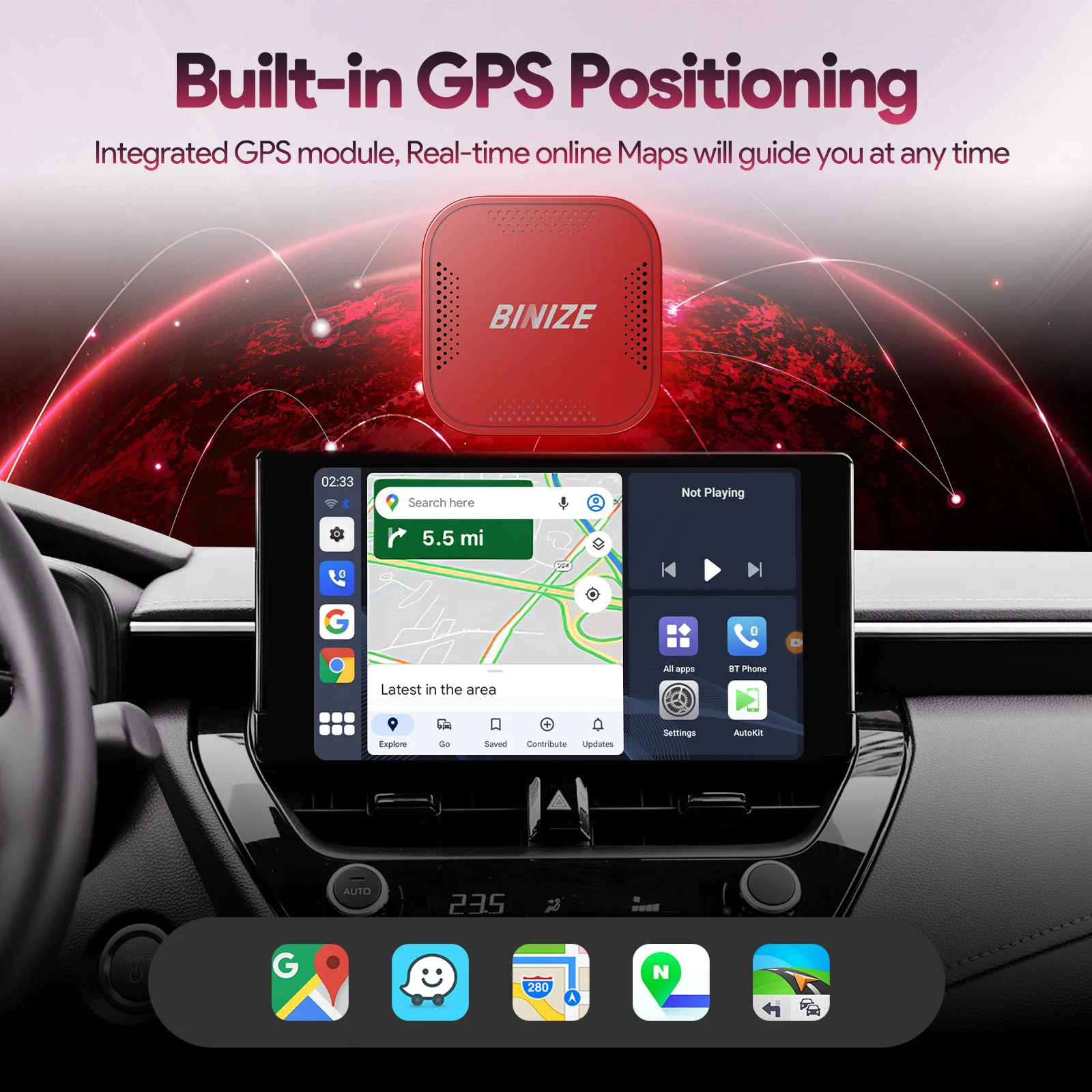 Binize CarPlay Ai Box、YouTube、Netflix対応 車載アクセサリー WiFi GPS 4G LTE Android 13.0 4+64GB ワイヤレスCarPlay Android Auto