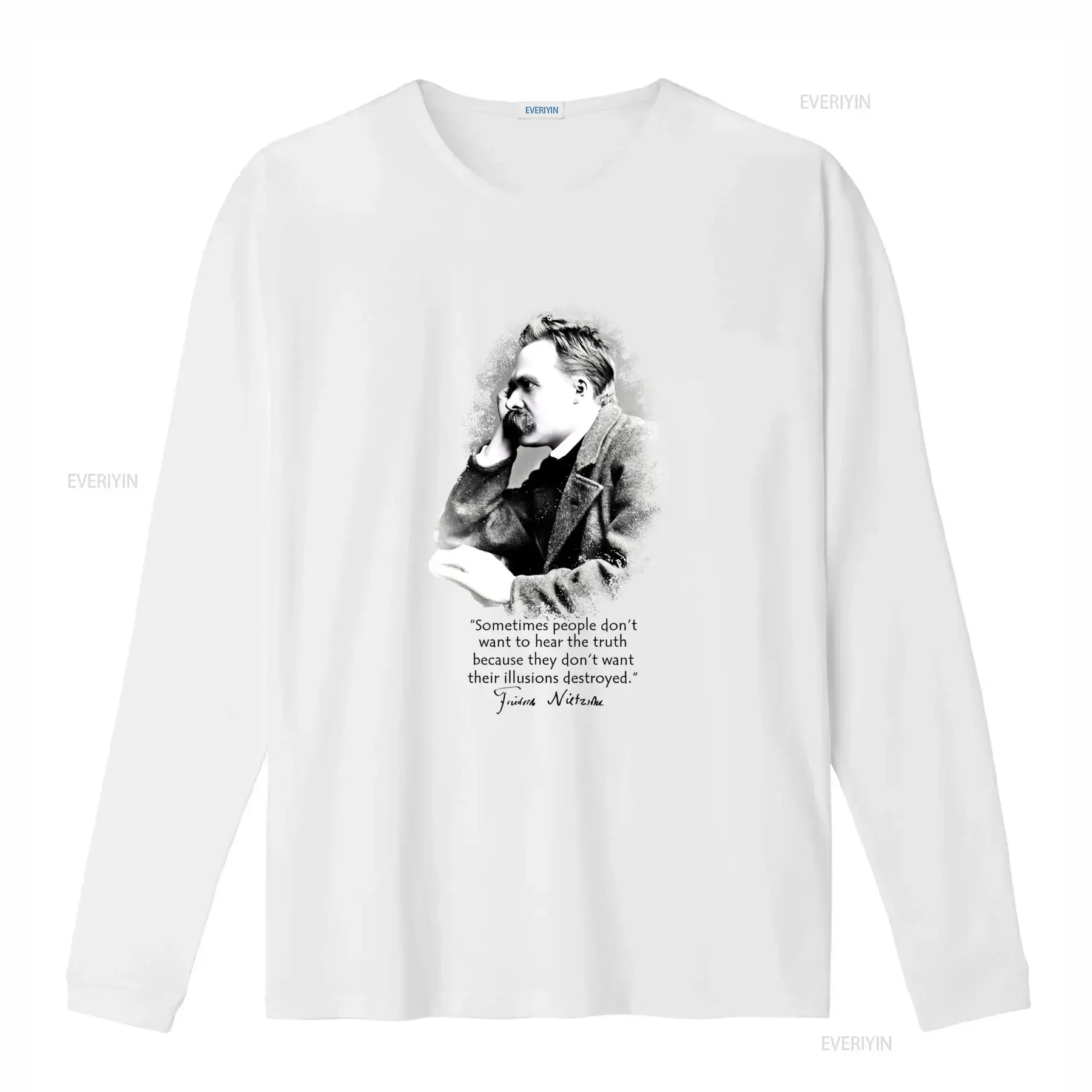 Vintage Friedrich Nietzsche Philosopher Black White Portrait Print Casual T Shirt vintage Washed streetwear Versatile Stylish