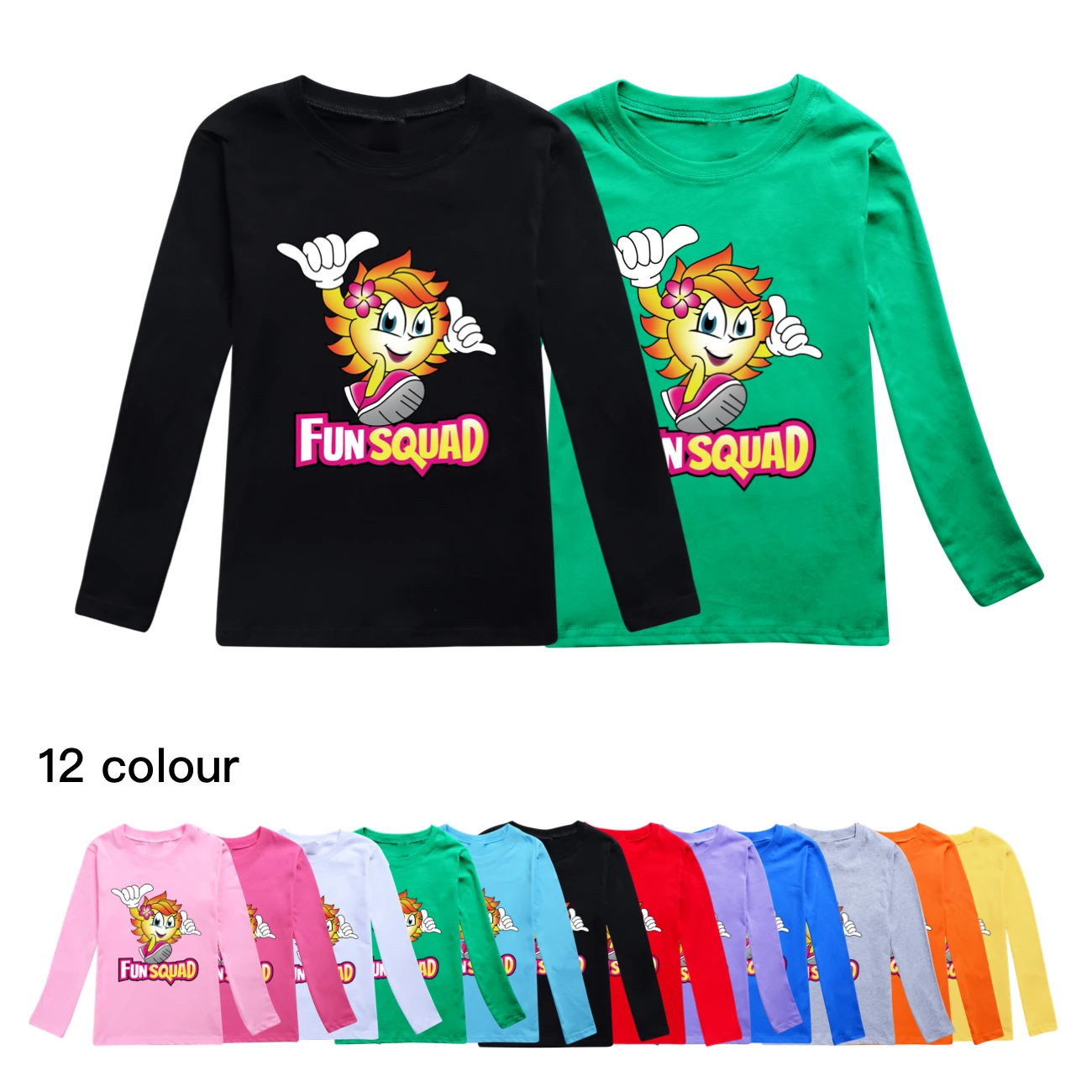 New Boys Kawaii Fun Squad Gaming Cotton Printing T-shirts Cartoon Long Sleeved Girls Pullover Spring Fall Casual All-match Tops