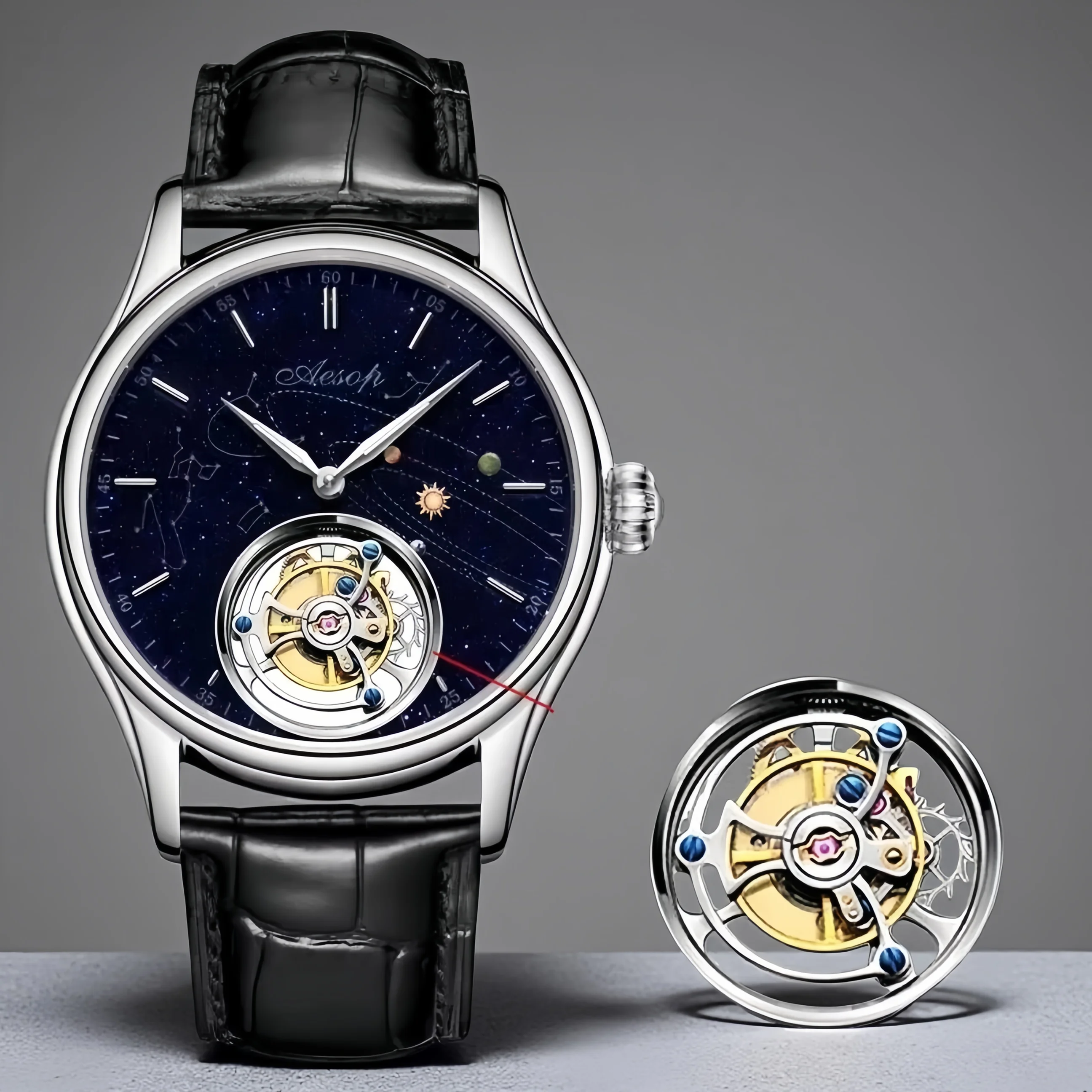 AESOP Men Luxury Tourbillon Mechanical Watches Sapphire Waterproof Wristwatch Skeleton Tourbillon Movement Watches for Man