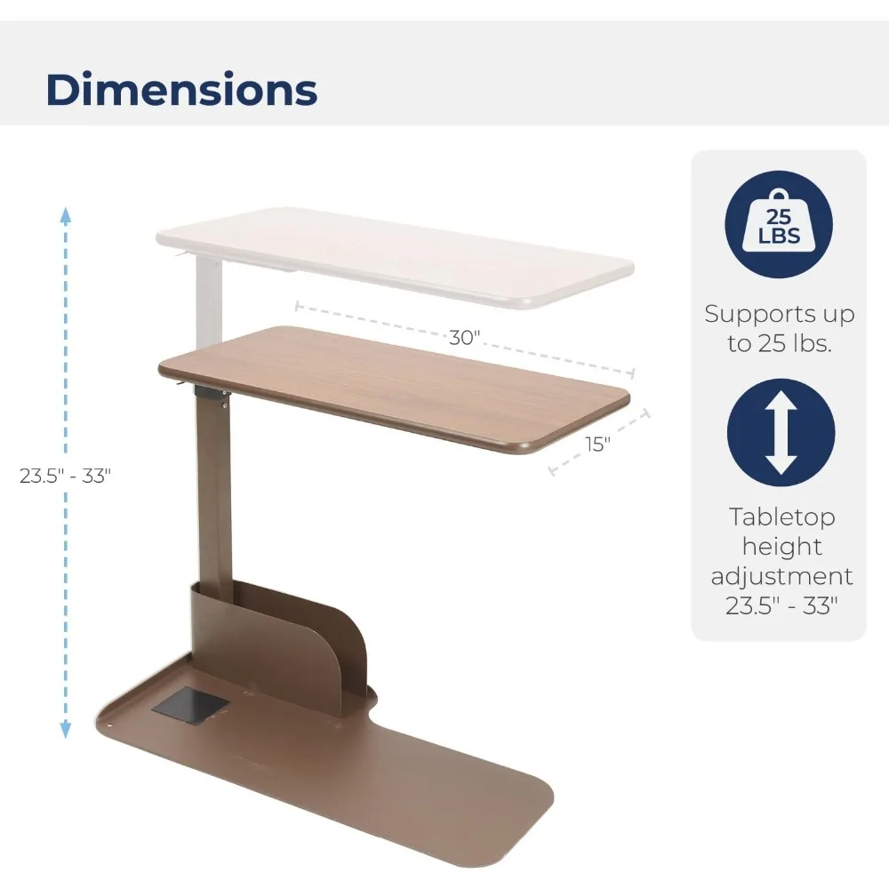 13085LN Left Side Seat Lift Chair Overbed Table, Walnut