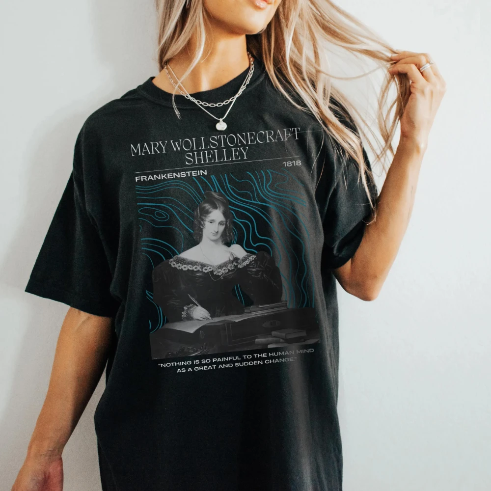 Camiseta Frankenstein Mary Shelley, camiseta unisex con gráfico de manga corta para mujer, camisetas para verano y todas las estaciones
