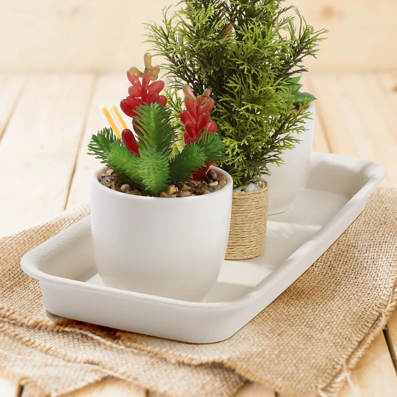 

Rectangular Water Tray for Flower Pots Beige Plant Pots Easy Clean Durable PP Material Long Life Plastic Tray Garden Use