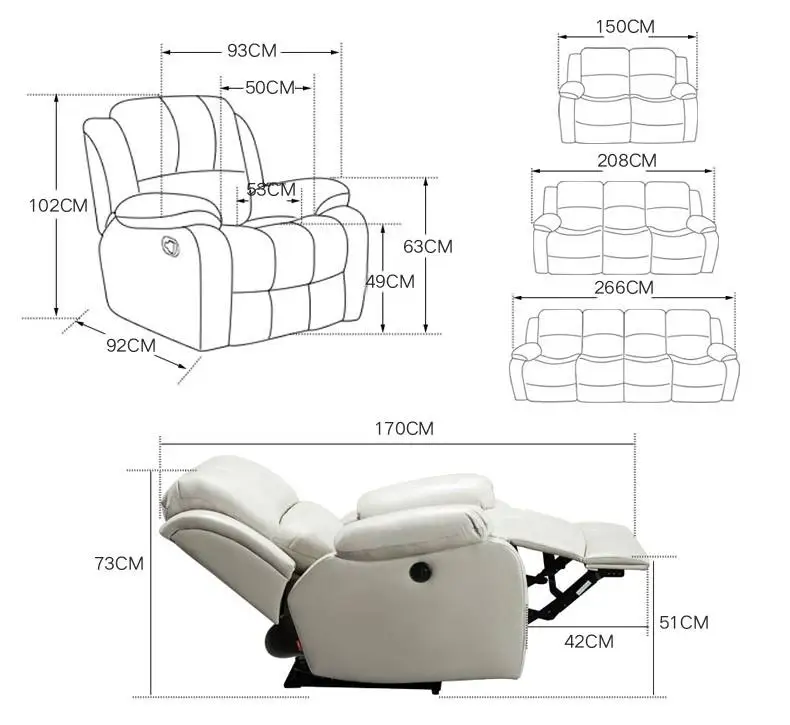 Sofá reclinable eléctrico para sala de estar, Moderno