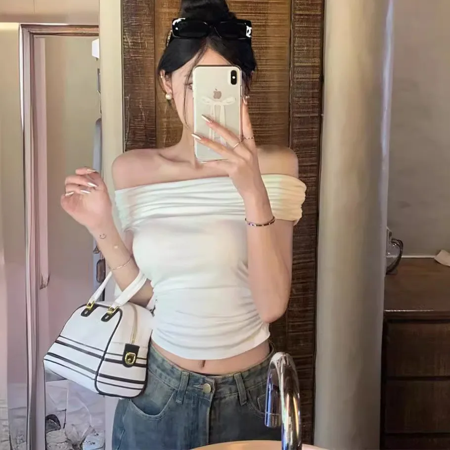 Sexy oulder Bared ort Sve One oulder T irt femmes coupe ajustée Base irt été pur désir décontracté haut pour femme