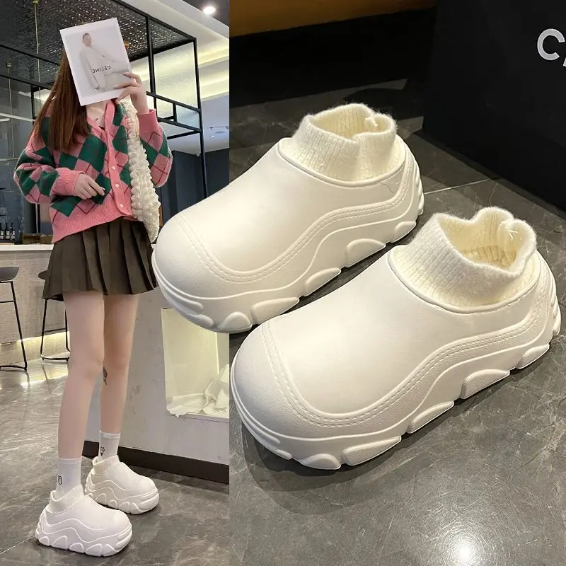 

Thick bottom cotton slippers female 2024 winter new indoor home waterproof warm non-slip wear outside package with cotton shoes