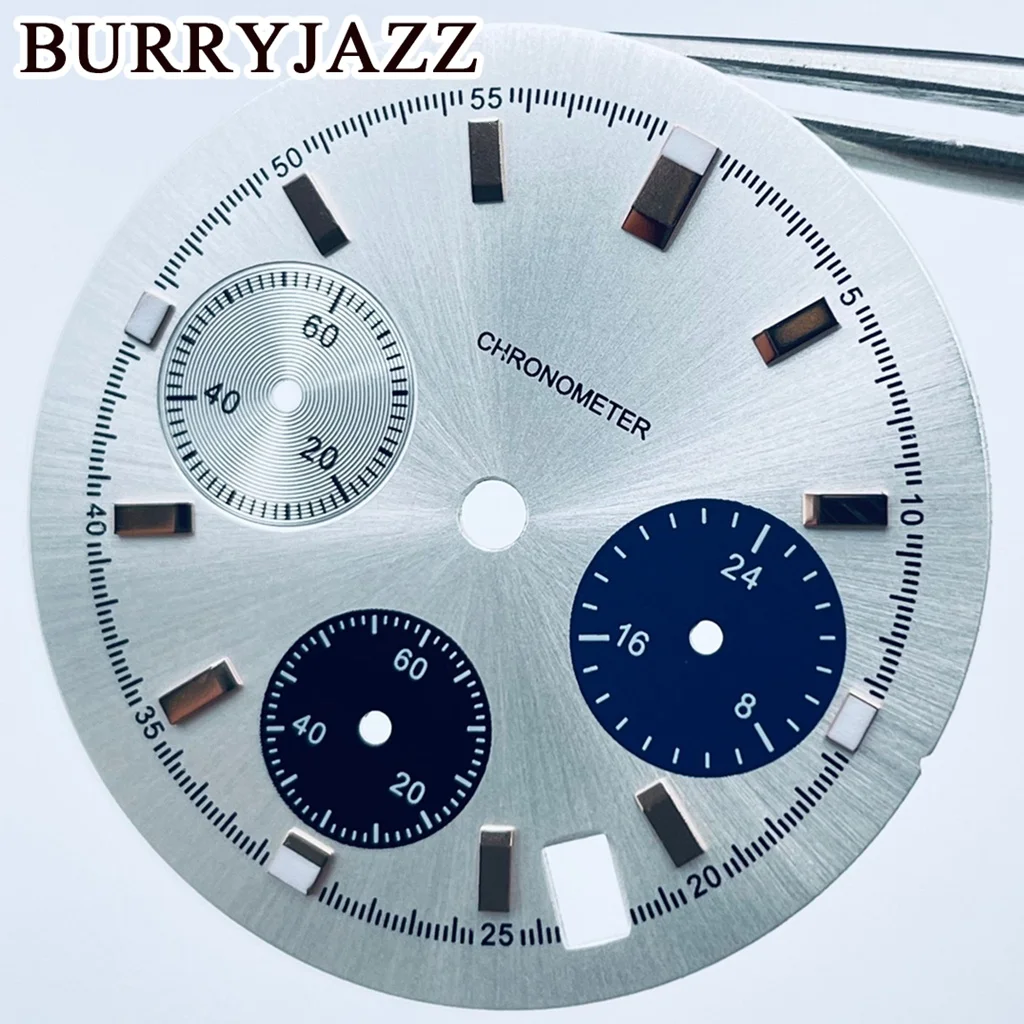 BURRYJAZZ 30mm Watch Dial Fit VK63 VK63A Movement Luminous Index Modified Black Blue White Watch Face Multi Function Watch Dial - Image 3