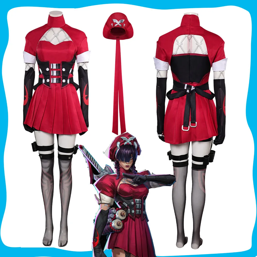 

Псилоке Косплэй женский фантазия красное платье шляпа игра Rivals костюм рисунок тканевые наряды для взрослых женщин карнавальный костюм на Хэллоуин