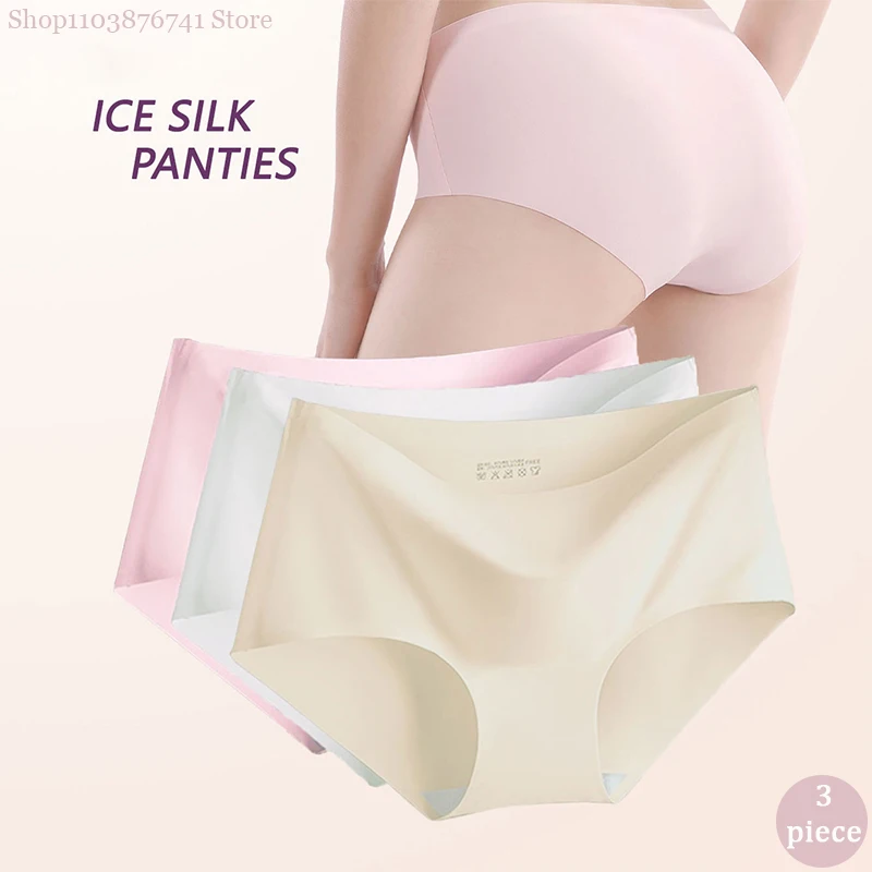 

3pcs Sexy Women Panties Ice Silk Seamless Underwear Girl Lingerie Breathable Comfort Briefs Large Size Panties Women Underpant