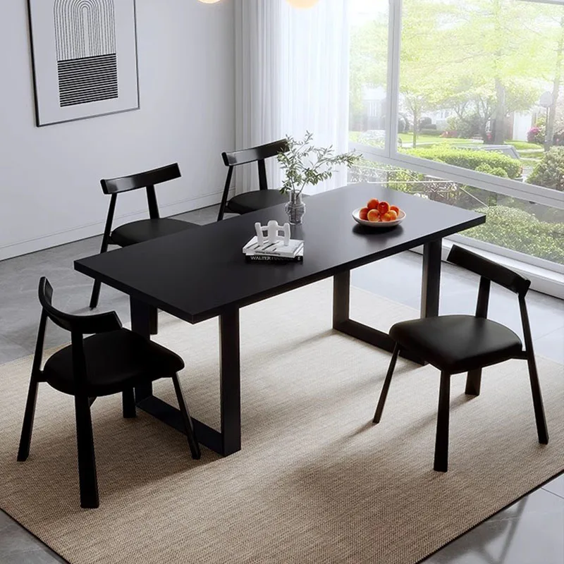 

Minimalist Pure Black Dining Table With Rock Plate Hanging Under It Simple Modern Rectangular Mesa Cocina Dining Table Home Use