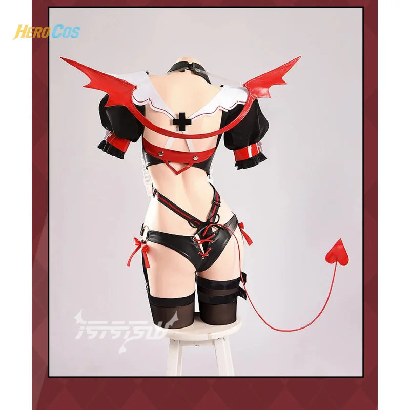 제나 코스프레 의상 작은 악마 메이드 점프수트 헤드웨어 날개 꼬리 할로윈 카니발 파티 의상 여성용 HERO 코스